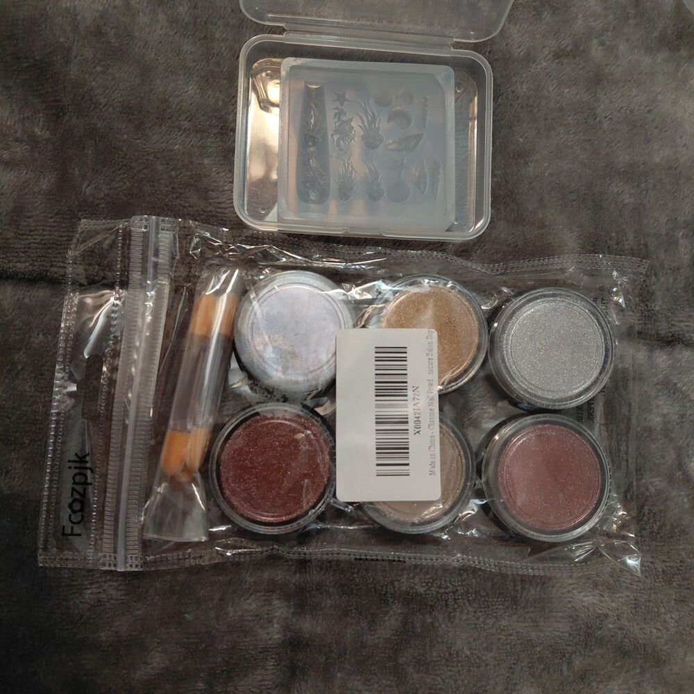 3D Ocean Nail Art Mold & 6-Color Metallic Chrome Powder Set + Applicators